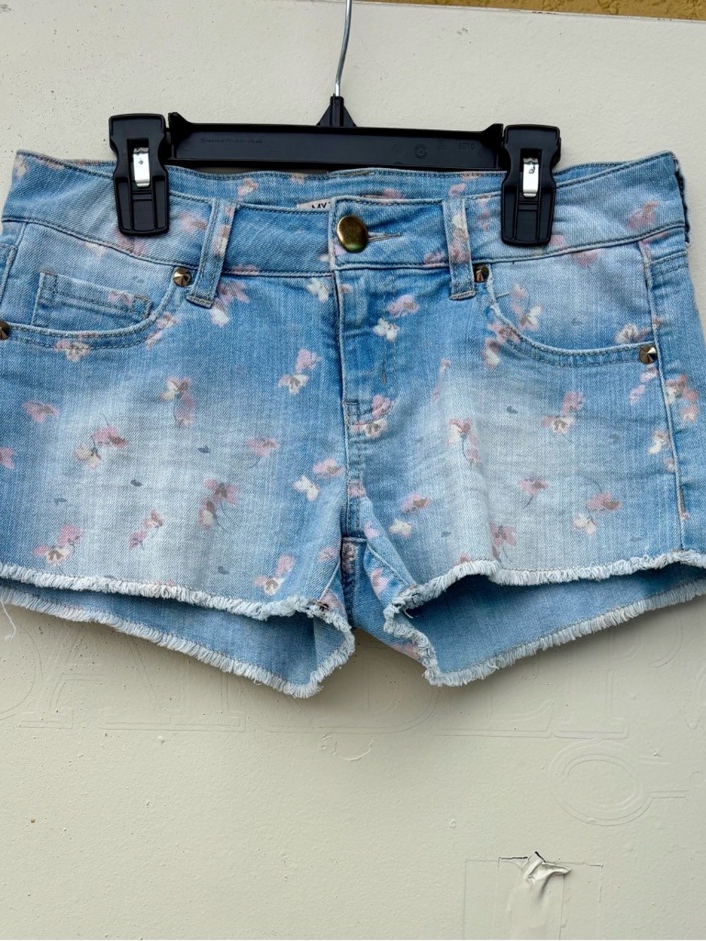 Light Blue Floral Denim Shorts - Women's Casual Cutoff